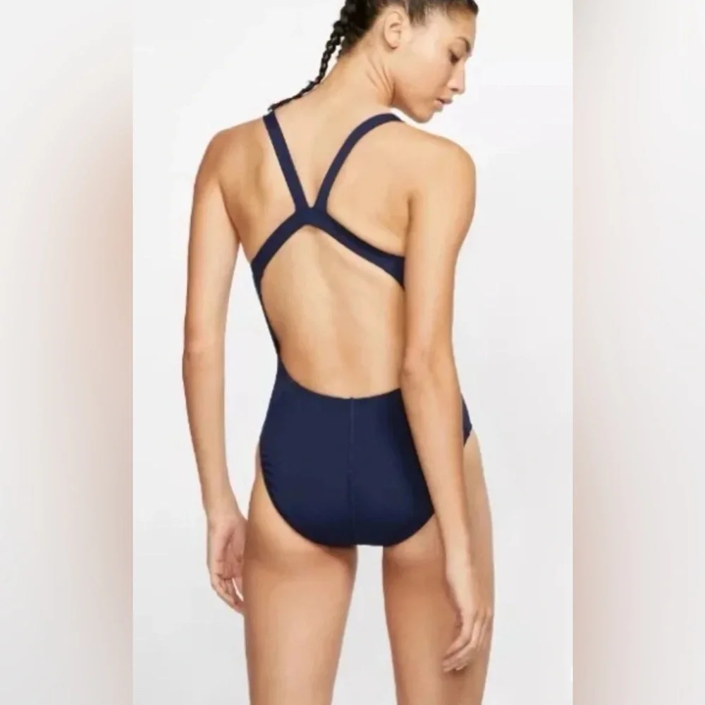 Nike Swim Fastback Women's One-Piece Swimsuit Size 34 - Navy Blue - Picture 2 of 5